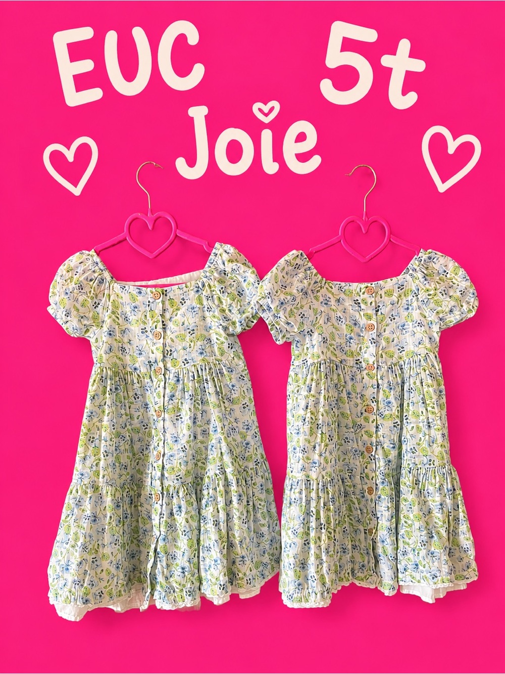 Joie Girls Floral Tiered Button Dress - Blue & Green on Cream